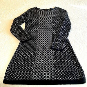 Cynthia Rowley Cotton Blend Sweater Dress Women's Large Print Black Gray Soft